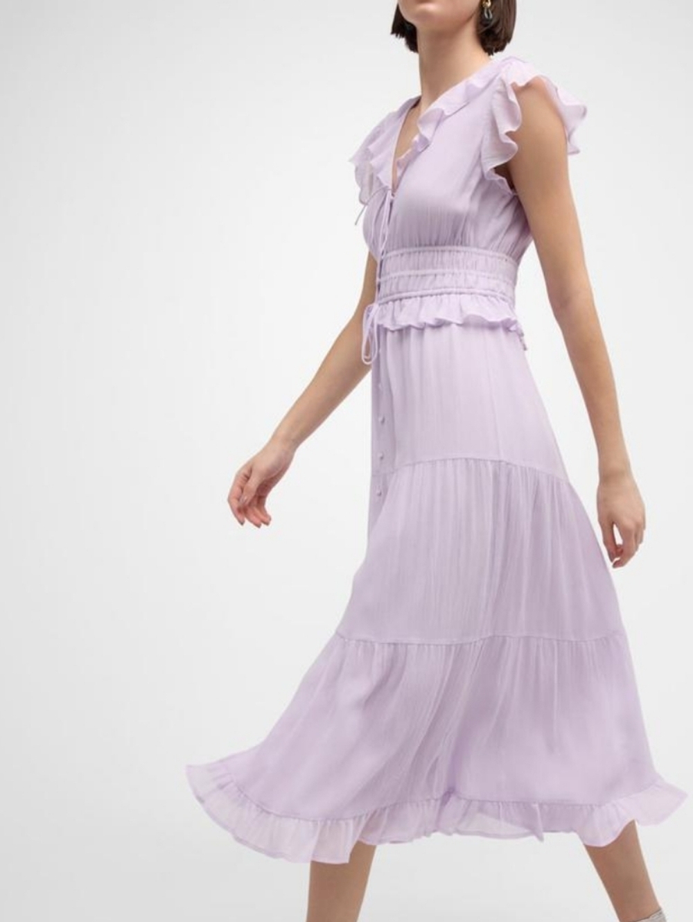 PAIGE Womens 100% Silk Purple Ruffle Whimsical Tiered Midi Dress Sz 14 NWOT - Picture 4 of 11